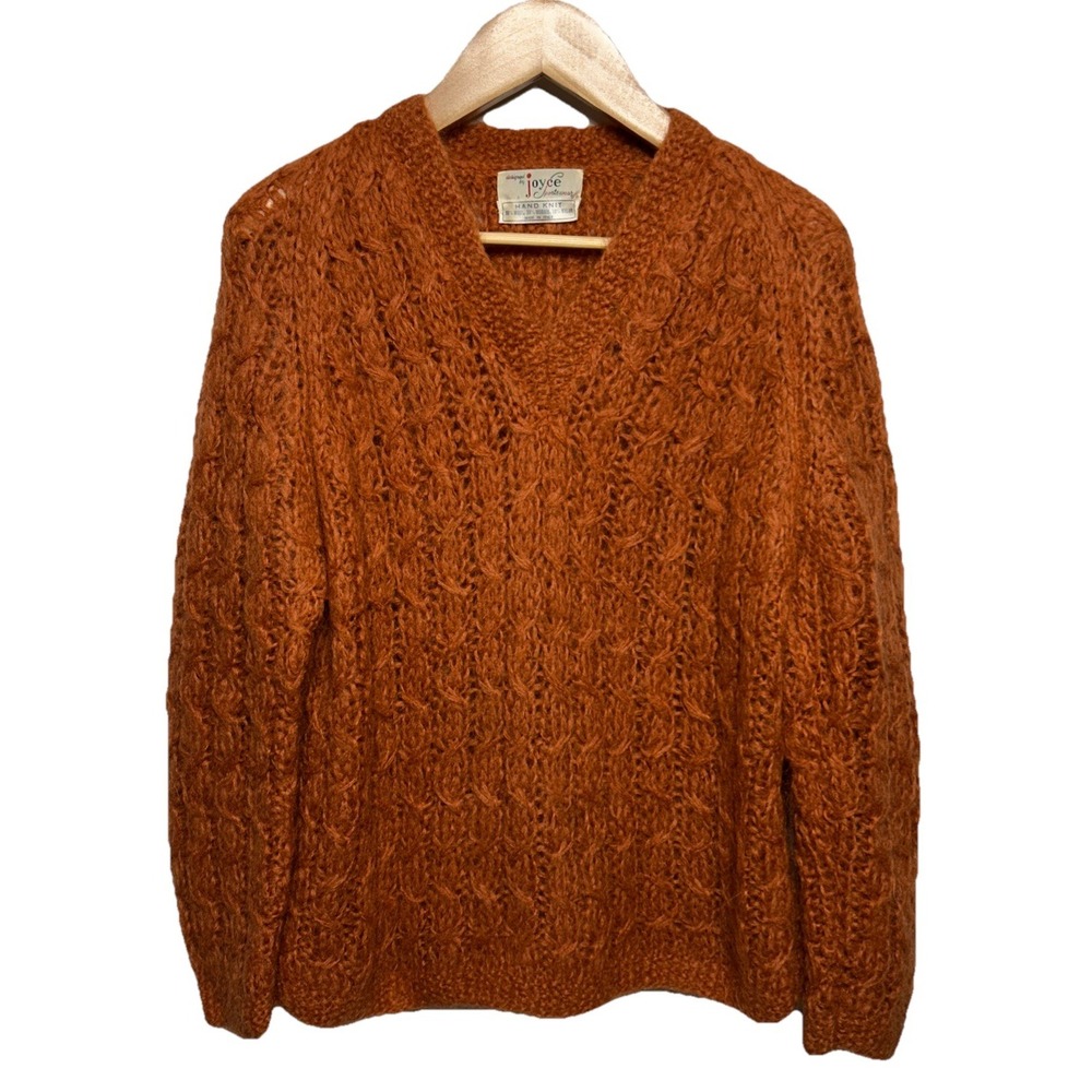 VTG Hand Knit Wool Mohair Blend Loose Cable Knit Sweater Made in Italy U.S. Sz S